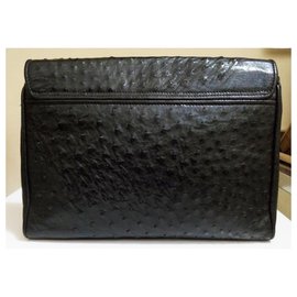 Autre Marque-Black ostrich large handbag-Black