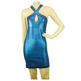 PINKO Blue Stretch Bodycon Mini Length Viscose Elastan Sleevless Dress sz M Blue