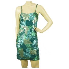 PINKO Turqoise Blue Green Sequins Mini Length Sleeveless Dress sz M Blue Green