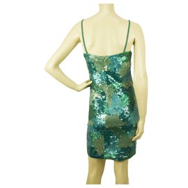 Pinko-PINKO Turqoise Blue Green Sequins Mini Length Sleeveless Dress sz M-Blue,Green