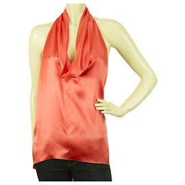 Stephan Janson Peach Color Handkerchief Halter Silk Top Open Back Blouse Peach