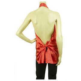 Stephan Janson-Stephan Janson Peach Color Handkerchief Halter Silk Top Open Back Blouse-Peach