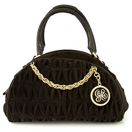 Juicy Couture Samt dunkelbraun mit Bowlerhandtasche mit schwarzen Lederdetails Schwarz Dunkelbraun