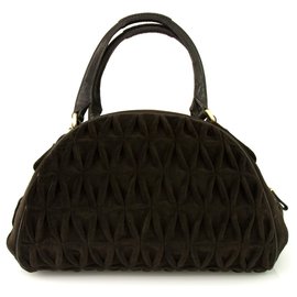 Juicy Couture-Juicy Couture sac à main melon en velours marron foncé avec détails en cuir noir-Noir,Marron foncé