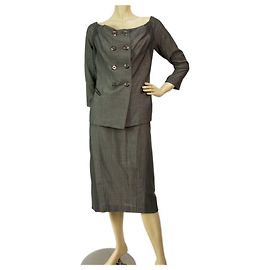 Donna Karan Gray Skirt Jacket Suit set size US 8 IT 44 Grey
