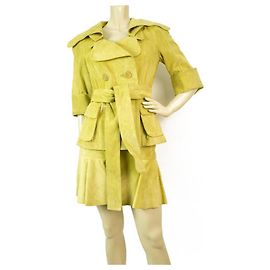Louis Vuitton Resort 2011 Tailleur jupe en cuir suédé jaune citron 36 38 Jaune