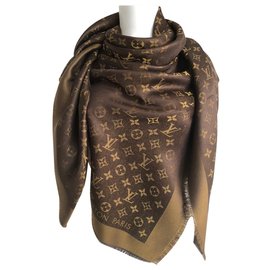 Louis Vuitton-Écharpe en soie monogram Tuch-Marron,Doré