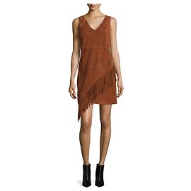 Diane Von Furstenberg Robe en daim Jenn Fringe Marron Cognac