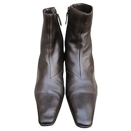 Hermès Ankle Boots Dark Brown Leather Dark brown
