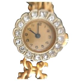 No Brand-Reloj vintage de oro y diamantes-Dorado
