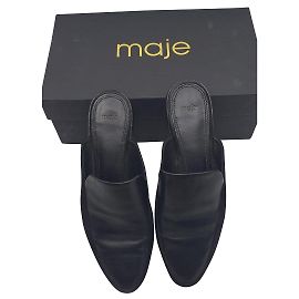 Mules Maje H15flora de couro e camurça preto Preto