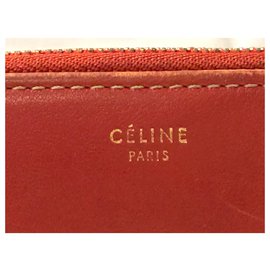 Céline-CELINE compact zipped wallet-Red,Beige