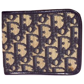 Christian Dior-DIOR vintage wallet in Oblique canvas-Cream,Navy blue