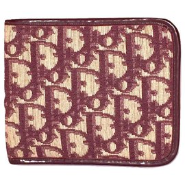Christian Dior-DIOR vintage wallet in Oblique canvas-Cream,Dark red