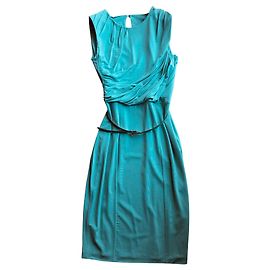 Vestido Blumarine turquesa de viscose com cinto Turquesa