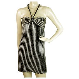 M Missoni Missoni Schwarz Grau Metallic Gestrickt Ärmellos Gestreiftes Minikleid IT-Größe 38 Silber