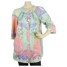 Just Cavalli-Cavalli Class Turqoise Floral Face Two Lined Face Jacket Long Cardigan sz 40-Turquoise