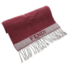 Fendi-Fendi Red Wool Fringed Scarf-Red,Grey