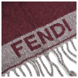 Fendi-Fendi Red Wool Fringed Scarf-Red,Grey