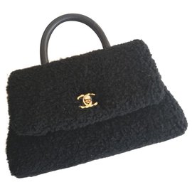 Chanel-Chanel black shearling mini coco handle bag-Black