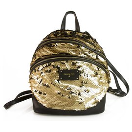 Patrizia Pepe-Patrizia Pepe black & gold Sequined Small Backpack Shoulder Bag Handbag-Black,Golden