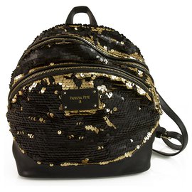 Patrizia Pepe-Patrizia Pepe black & gold Sequined Small Backpack Shoulder Bag Handbag-Black,Golden