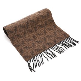 Fendi-Fendi Brown Wool Zucca Fringe Scarf-Brown