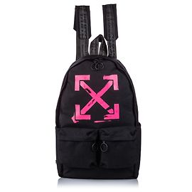 Off White Black Arrow Print Brushed Canvas Backpack Black Pink