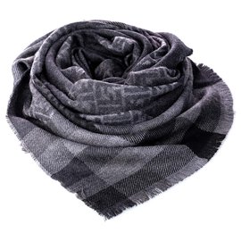 Fendi-Fendi Gray Zucca Wool Scarf-Grey