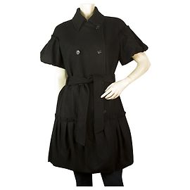 Red Valentino Valentino Red Black Short Sleeves Woolen Ruffle Coat w. Belt size 44 Black