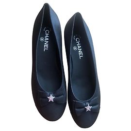 Chanel Sapatilhas de Bailarina Pretas com Cristais Preto