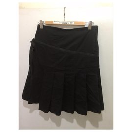 Topshop-Falda plisada asimétrica-Negro