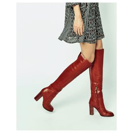 Sam Edelman-Sam Edelman Leather Thigh High Boots in Rusty Red. never worn.-Red