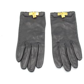 Hermès-Hermès gloves in black leather Size 6.5.-Black