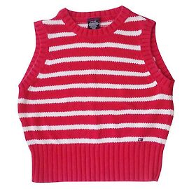 Tommy Hilfiger Top de malha sem mangas em listras Tommy icônicas. Logotipo da bandeira.  100% Algodão. Branco Vermelho