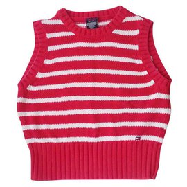 Tommy Hilfiger-Sleeveless knit top in iconic Tommy stripes. Flag logo.  100% cotton.-White,Red