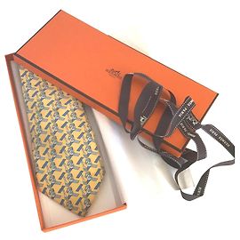 Hermès Cravatte Giallo Blu chiaro