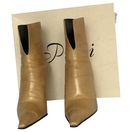 Autre Marque-Pippi Wedge Heel Short Leather Boots-Beige