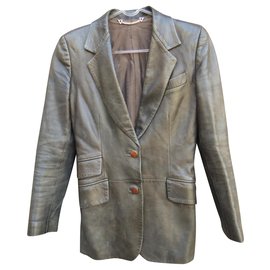 Gucci-Gucci t leather jacket 34-Dark brown