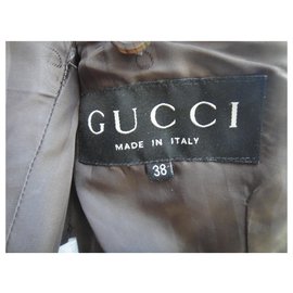 Gucci-Gucci t leather jacket 34-Dark brown