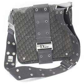 Dior-Dior shoulder bag in leather and canvas-Black
