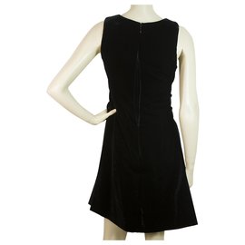 Céline-Celine Black Velvet Sleeveless Criss Cross Sides Mini Length Tank Dress Size 36-Black