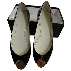 Chanel Ballet Flats Black Patent Leather 39 Black