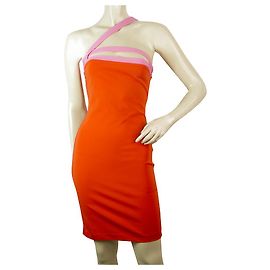 Dsquared2 Dsquared 2 D2 Orange with Pink Straps Stretch Bodycon Mini Dress Size XS Orange