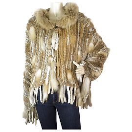 John Galliano Galliano bege marrom tons cabelos longos coelho pele w. Casaco com capuz e um botão 26/ 40 Multicor