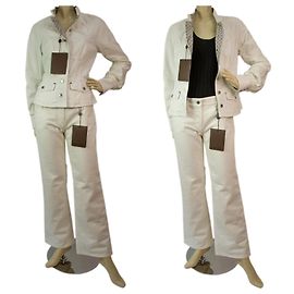 Louis Vuitton White Cotton Denim Jeans Jacket &  Pants Trousers Set size 38 White