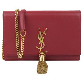 Autre Marque-YSL Red Leather Kate Wallet on Chain-Red,Golden