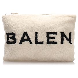 Pochette Balenciaga Shearling Logo Blanche Noir Blanc