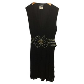 Antik Batik-Schwarz-goldenes Kleid-Schwarz,Golden