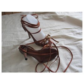 Chloé-Camel leather sandals, 39.-Caramel